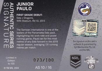 2020 NRL Traders - Authentic Signature #AS 10 Junior Paulo Back